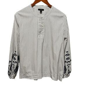 J Crew Embroider Stripe Blouse Tie Back Top L Cottagecore‎ Prairie Boho Feminine